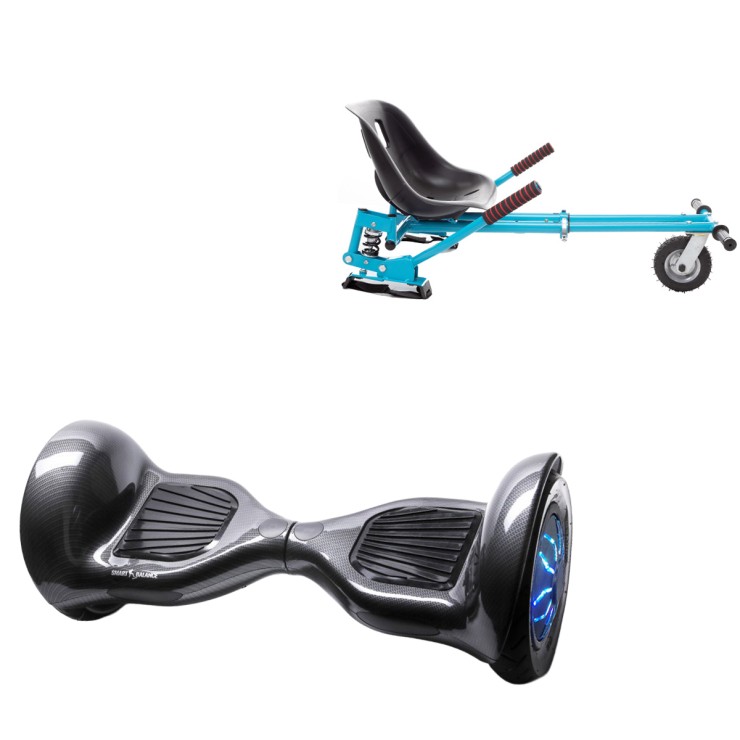 Pakke Hoverboard Go Kart med Støddæmpere, 10 tommer, Off-Road Carbon PRO, Lang Rækkevidde, og Blå Hoverkart med Støddæmpere, Smart Balance Segboard