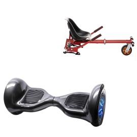 Pakke Hoverboard Go Kart med Støddæmpere, 10 tommer, Off-Road Carbon PRO, Lang Rækkevidde, og Rød Hoverkart med Støddæmpere, Smart Balance Segboard