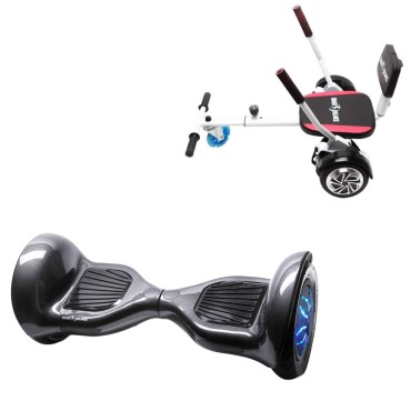 10 Zoll Hoverboard mit Comfort Sitz, Off-Road Carbon PRO, Standard Reichweite und Weiss Comfort Sitz, Smart Balance