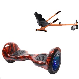 10 inch Hoverboard with Standard Hoverkart, Off-Road Flame PRO, Extended Range and Orange Ergonomic Seat, Smart Balance