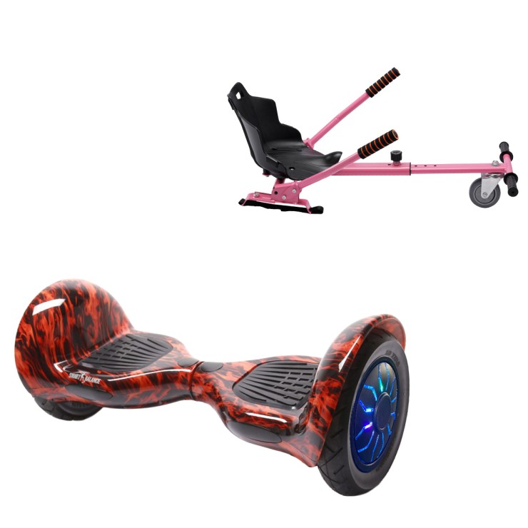 Pakke Hoverboard Standard Go Kart, 10 tommer, Off-Road Flame PRO, Lang Rækkevidde, og Lyserød Hoverkart, Smart Balance Segboard