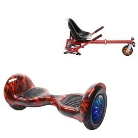 10 inch Hoverboard with Suspensions Hoverkart, Off-Road Flame PRO, Extended Range and Red Seat with Double Suspension Set, Smart Balance