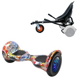 Pakke Hoverboard Go Kart med Støddæmpere, 10 tommer, Off-Road HipHop Orange PRO, Lang Rækkevidde, og Sort Hoverkart med Støddæmpere, Smart Balance Segboard