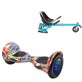 Pakke Hoverboard Go Kart med Støddæmpere, 10 tommer, Off-Road HipHop Orange PRO, Lang Rækkevidde, og Blå Hoverkart med Støddæmpere, Smart Balance Segboard