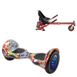 Pakke Hoverboard Go Kart med Støddæmpere, 10 tommer, Off-Road HipHop Orange PRO, Lang Rækkevidde, og Rød Hoverkart med Støddæmpere, Smart Balance Segboard