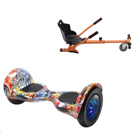 Pakke Hoverboard Standard Go Kart, 10 tommer, Off-Road HipHop Orange PRO, Standard Rækkevidde, og Orange Hoverkart, Smart Balance Segboard
