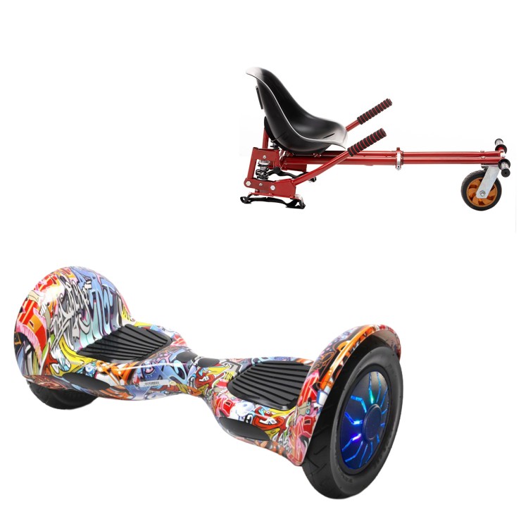 Pakke Hoverboard Go Kart med Støddæmpere, 10 tommer, Off-Road HipHop Orange PRO, Standard Rækkevidde, og Rød Hoverkart med Støddæmpere, Smart Balance Segboard