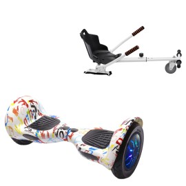 10 inch Hoverboard with Standard Hoverkart, Off-Road Splash PRO, Extended Range and White Ergonomic Seat, Smart Balance