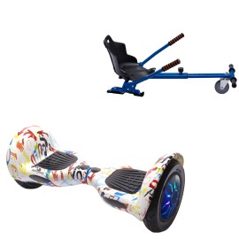 10 inch Hoverboard with Standard Hoverkart, Off-Road Splash PRO, Extended Range and Blue Ergonomic Seat, Smart Balance