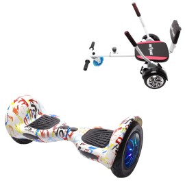 10 inch Hoverboard with Comfort Hoverkart, Off-Road Splash PRO, Extended Range and White Comfort Seat, Smart Balance