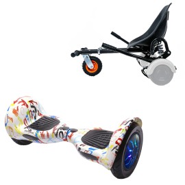 10 inch Hoverboard with Suspensions Hoverkart, Off-Road Splash PRO, Extended Range and Black Seat with Double Suspension Set, Smart Balance