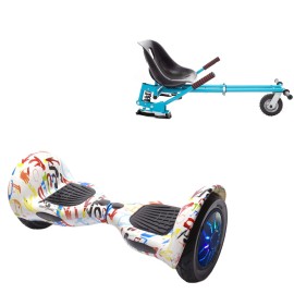10 inch Hoverboard with Suspensions Hoverkart, Off-Road Splash PRO, Extended Range and Blue Seat with Double Suspension Set, Smart Balance