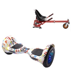 10 inch Hoverboard with Suspensions Hoverkart, Off-Road Splash PRO, Extended Range and Red Seat with Double Suspension Set, Smart Balance