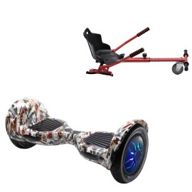 10 inch Hoverboard with Standard Hoverkart, Off-Road Tattoo PRO, Extended Range and Red Ergonomic Seat, Smart Balance