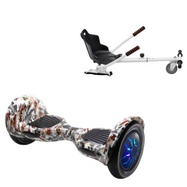 10 inch Hoverboard with Standard Hoverkart, Off-Road Tattoo PRO, Extended Range and White Ergonomic Seat, Smart Balance