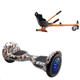 10 inch Hoverboard with Standard Hoverkart, Off-Road Tattoo PRO, Extended Range and Orange Ergonomic Seat, Smart Balance
