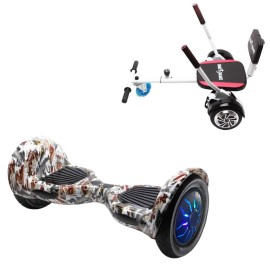 10 inch Hoverboard with Comfort Hoverkart, Off-Road Tattoo PRO, Extended Range and White Comfort Seat, Smart Balance
