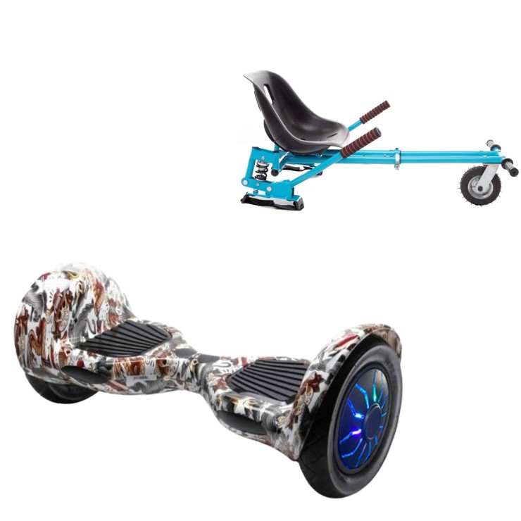 Pakke Hoverboard Go Kart med Støddæmpere, 10 tommer, Off-Road Tattoo PRO, Lang Rækkevidde, og Blå Hoverkart med Støddæmpere, Smart Balance Segboard