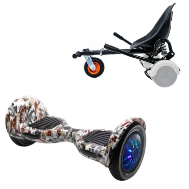 10 Zoll Hoverboard mit Stoßdämpfern Sitz, Off-Road Tattoo PRO, Standard Reichweite und Schwarz Stoßdämpfern Hoverboard Sitz, Smart Balance