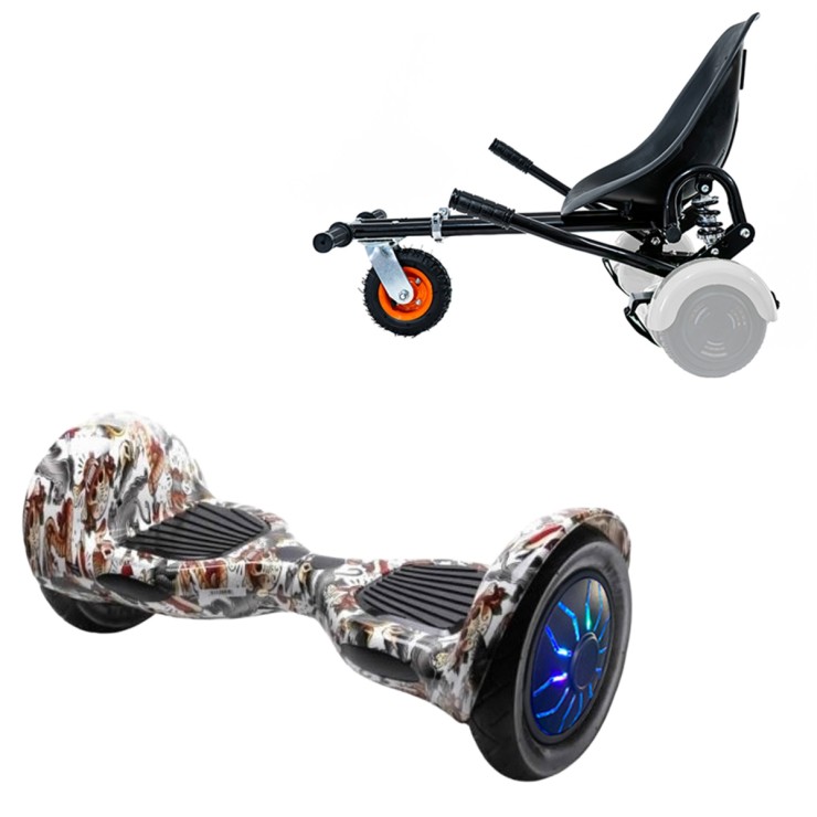 Pakke Hoverboard Go Kart med Støddæmpere, 10 tommer, Off-Road Tattoo PRO, Standard Rækkevidde, og Sort Hoverkart med Støddæmpere, Smart Balance Segboard
