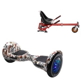 10 inch Hoverboard with Suspensions Hoverkart, Off-Road Tattoo PRO, Standard Range and Red Seat with Double Suspension Set, Smart Balance