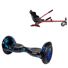 10 inch Hoverboard with Standard Hoverkart, Off-Road Thunderstorm Blue PRO, Extended Range and Red Ergonomic Seat, Smart Balance