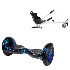 10 inch Hoverboard with Standard Hoverkart, Off-Road Thunderstorm Blue PRO, Extended Range and White Ergonomic Seat, Smart Balance