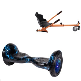 10 inch Hoverboard with Standard Hoverkart, Off-Road Thunderstorm Blue PRO, Extended Range and Orange Ergonomic Seat, Smart Balance