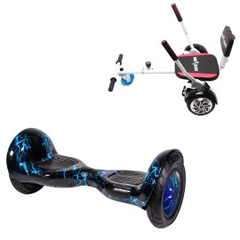 10 inch Hoverboard with Comfort Hoverkart, Off-Road Thunderstorm Blue PRO, Extended Range and White Comfort Seat, Smart Balance