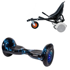 10 inch Hoverboard with Suspensions Hoverkart, Off-Road Thunderstorm Blue PRO, Extended Range and Black Seat with Double Suspension Set, Smart Balance