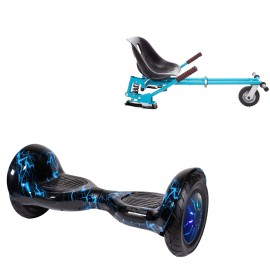 10 inch Hoverboard with Suspensions Hoverkart, Off-Road Thunderstorm Blue PRO, Extended Range and Blue Seat with Double Suspension Set, Smart Balance