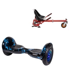 10 inch Hoverboard with Suspensions Hoverkart, Off-Road Thunderstorm Blue PRO, Extended Range and Red Seat with Double Suspension Set, Smart Balance