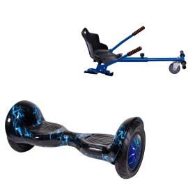 10 inch Hoverboard with Standard Hoverkart, Off-Road Thunderstorm Blue PRO, Standard Range and Blue Ergonomic Seat, Smart Balance