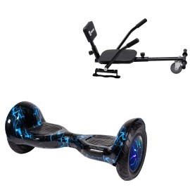 10 inch Hoverboard with Comfort Hoverkart, Off-Road Thunderstorm Blue PRO, Standard Range and Black Comfort Seat, Smart Balance