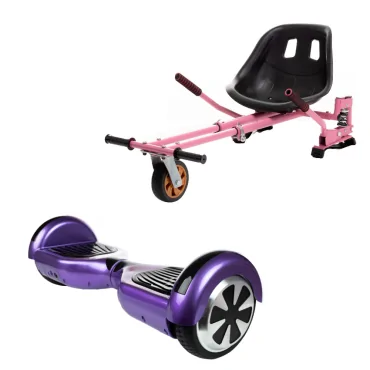 6.5 inch Hoverboard with Hoverkart, Suspension PRO Seat, Pink, 15 km/h, UL2272 Certified, Bluetooth, Led Lighting, 700W Power, 4Ah Battery, Smart Balance, Regular Purple