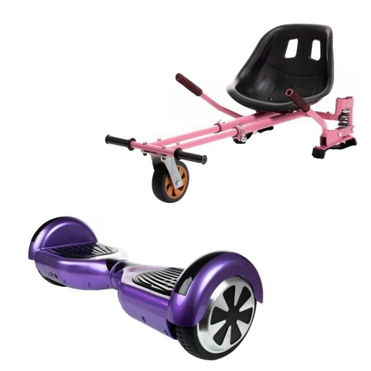 Hoverboard 6.5 pouces avec Hoverkart, Suspension PRO Siège, Rose, Bluetooth & Lumières LED, 15 km/h, Certifié UL2272, Puissance 700W, Batterie 4Ah, Smart Balance, Regular Purple, Gyropode Overboard, Auto-équilibrant