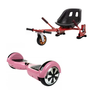 6.5 inch Hoverboard with Hoverkart, Suspension PRO Seat, Red, 15 km/h, UL2272 Certified, Bluetooth, Led Lighting, 700W Power, 4Ah Battery, Smart Balance, Regular Pink