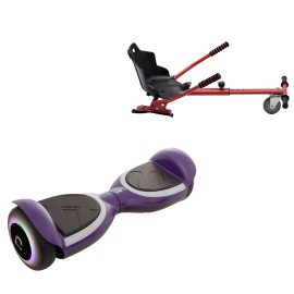 Pakke Hoverboard med Ergonomisk Hoverkart, 6.5 tommer, Jetson Prism Purple PLUS, Standard Rækkevidde og Rød Ergonomisk Hoverkart, Smart Balance Segboard