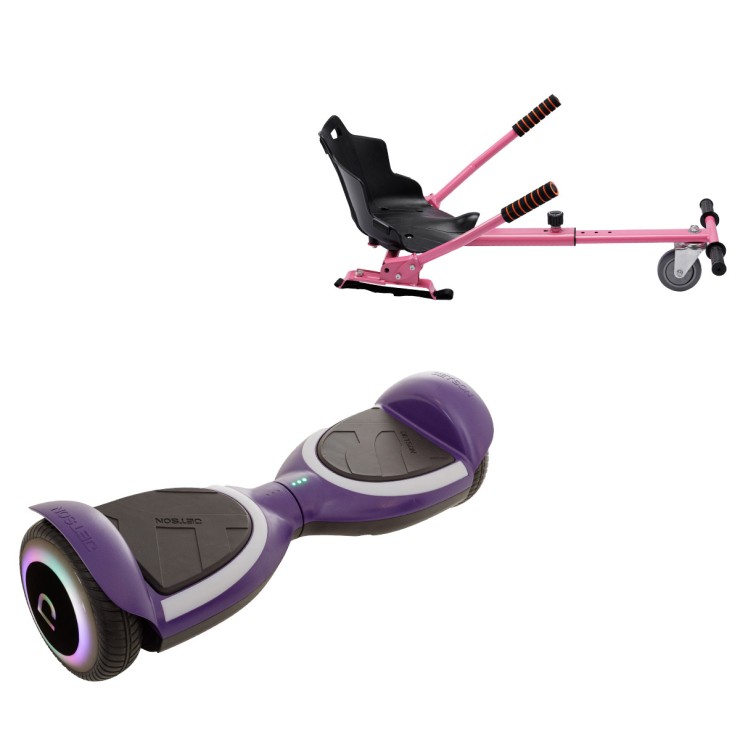 Pakke Hoverboard med Ergonomisk Hoverkart, 6.5 tommer, Jetson Prism Purple PLUS, Standard Rækkevidde og Lyserød Ergonomisk Hoverkart, Smart Balance Segboard