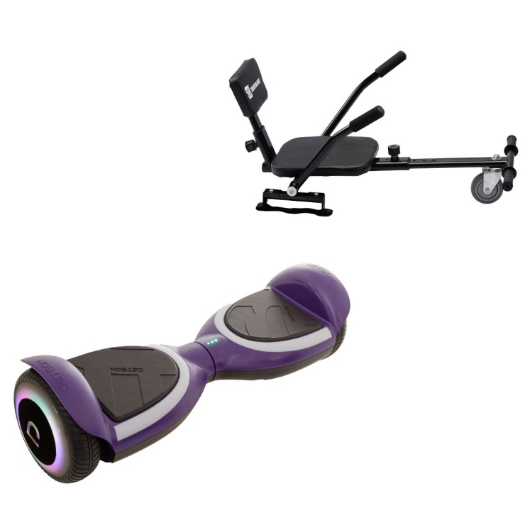 Pakke Hoverboard med Comfort Hoverkart, 6.5 tommer, Jetson Prism Purple PLUS, Standard Rækkevidde og Sort Comfort Hoverkart, Smart Balance Segboard