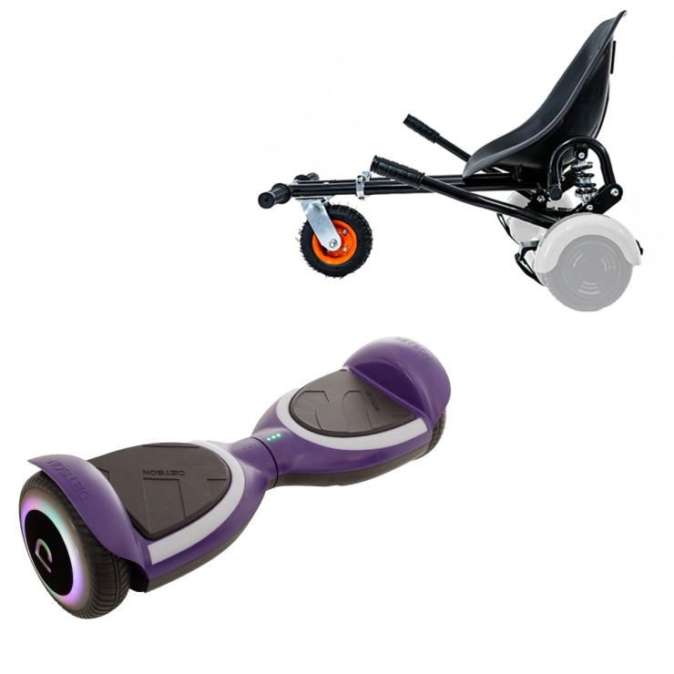 Pakke Hoverboard med Hoverkart med Støddæmpere, 6.5 tommer, Jetson Prism Purple PLUS, Standard Rækkevidde og Sort Hoverkart med Dobbelt Støddæmper, Smart Balance Segboard