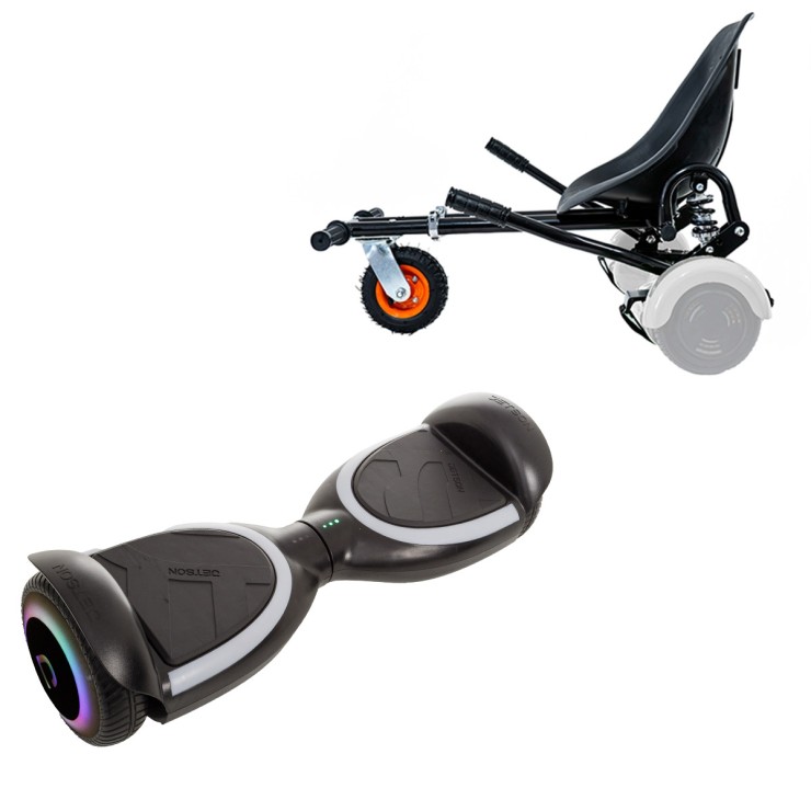 6.5 inch Hoverboard with Suspensions Hoverkart, Jetson Prism Black PLUS, Standard Range, and Black Seat with Double Suspension Set, Smart Balance