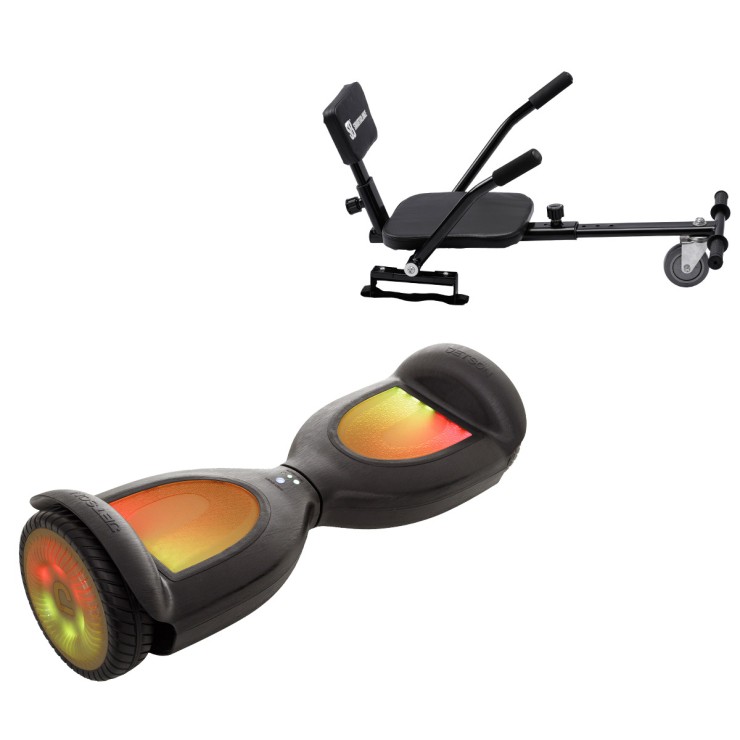 Pakke Hoverboard med Comfort Hoverkart, 6.5 tommer, Jetson Prism Black PRO, Standard Rækkevidde og Sort Comfort Hoverkart, Smart Balance Segboard