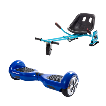 Hoverboard Go-Kart Pack, Smart Balance Regular Blue PowerBoard, 6.5 INCH, Dual Motors 36V, 700Wat, Bluetooth Speakers, LED Ligh
