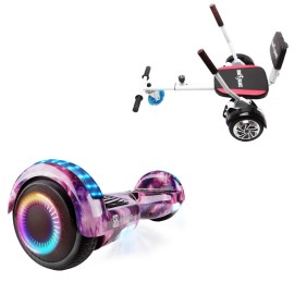 6.5 inch Hoverboard with Comfort Hoverkart, Regular Galaxy Pink PRO, Extended Range and White Comfort Seat, Smart Balance