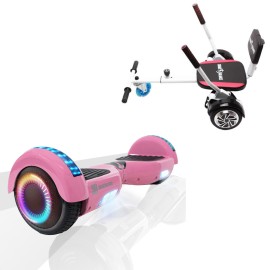 6.5 inch Hoverboard with Comfort Hoverkart, Regular Pink PRO, Standard Range and White Comfort Seat, Smart Balance