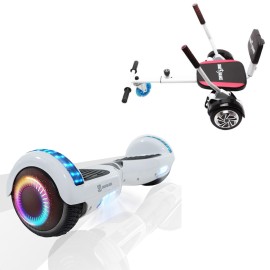6.5 inch Hoverboard with Comfort Hoverkart, Regular White Pearl PRO, Extended Range and White Comfort Seat, Smart Balance