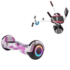 6.5 inch Hoverboard with Comfort Hoverkart, Regular Camouflage Pink PRO, Standard Range and White Comfort Seat, Smart Balance