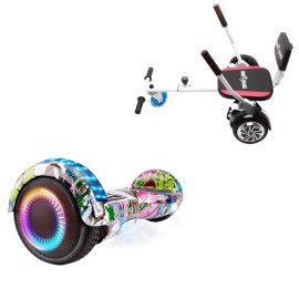 6.5 inch Hoverboard with Comfort Hoverkart, Regular Multicolor PRO, Extended Range and White Comfort Seat, Smart Balance