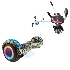 6.5 inch Hoverboard with Comfort Hoverkart, Regular Camouflage PRO, Extended Range and White Comfort Seat, Smart Balance
